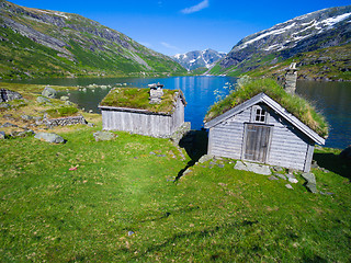 Image showing Old norwegian huts