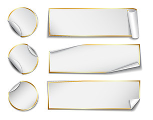 Image showing Set of white rectangular and round paper stickers 