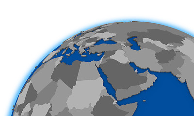 Image showing middle east region on globe political map