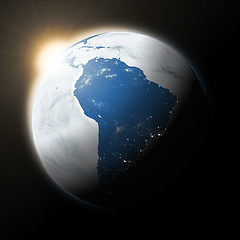 Image showing Sun over South America on planet Earth