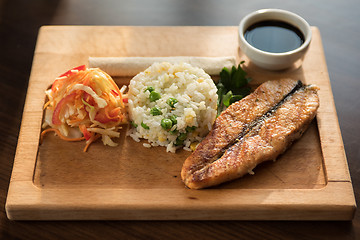 Image showing Grilled salmon with rice