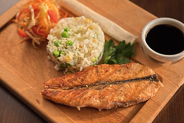 Image showing Grilled salmon with rice