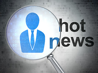 Image showing News concept: Business Man and Hot News with optical glass