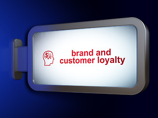 Image showing Advertising concept: Brand and Customer loyalty and Head With Finance Symbol on billboard background