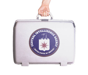 Image showing Used plastic suitcase with stains and scratches