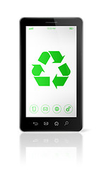 Image showing Smartphone with a recycle symbol on screen. ecological concept