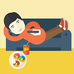 Image showing Man lying on sofa.