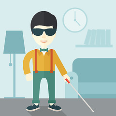 Image showing Blind man with stick.