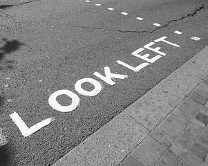 Image showing Black and white Look Left sign