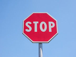 Image showing Stop sign over blue sky