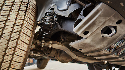 Image showing View from the bottom of a car