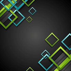 Image showing Vector green and blue squares on black background