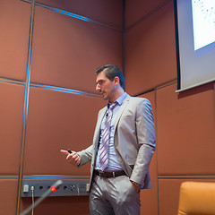 Image showing Speaker giving talk at Business Conference.