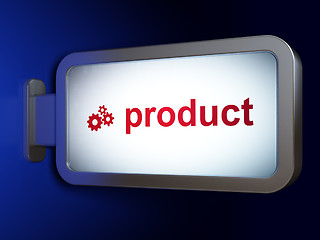 Image showing Marketing concept: Product and Gears on billboard background
