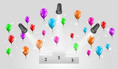 Image showing winning podium and lights with balloons