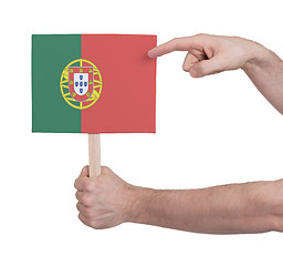 Image showing Hand holding small card - Flag of Portugal