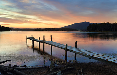 Image showing Little Timber Jetty on Wallaga Lake at Sunset