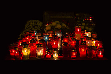 Image showing Candles Burning At a Cemetery