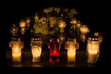 Image showing Candles Burning At a Cemetery