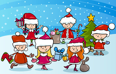 Image showing cartoon kids on christmas