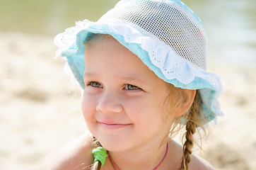 Image showing Portrait of a cheerful little girl on the beach in panama