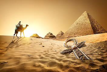 Image showing Pyramids and ankh