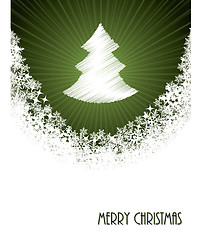 Image showing White christmas greeting with bursting christmastree from green 