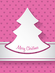 Image showing Christmas greeting with christmastree and hearts background 