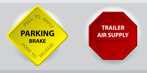 Image showing Truck parking brake knob and trailer air supply knob