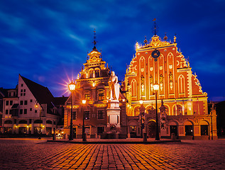 Image showing Riga Town Hall Square at night, Latvia