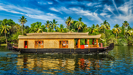 Image showing Houseboat on Kerala backwaters, India