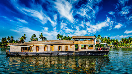 Image showing Houseboat on Kerala backwaters, India