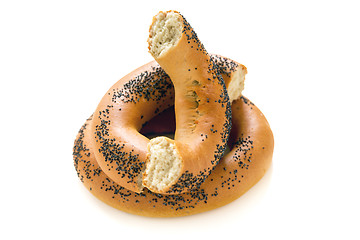 Image showing Fresh bagels with poppy seeds.