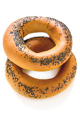 Image showing Two bagels with poppy seeds.