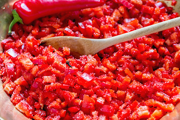 Image showing Spicy pepper jam during cooking.