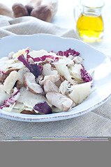 Image showing 
Porcini mushroom salad with celery, radicchio and Parmesan from