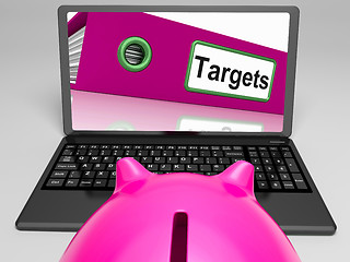 Image showing Targets Laptop Means Aims Objectives And Goal setting