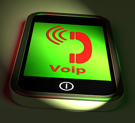 Image showing Voip On Phone Shows Voice Over Internet Protocol And Ip Telephon