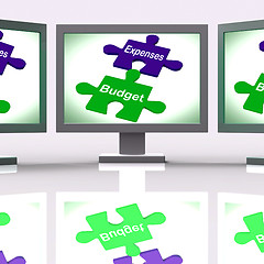 Image showing Expenses Budget Puzzle Screen Shows Company Bookkeeping And Bala