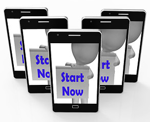 Image showing Start Now Phone Shows Begin Or Do Immediately