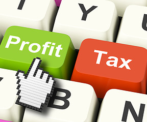 Image showing Profit Tax Computer Keys Show Paying Company Taxes