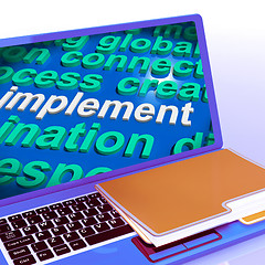 Image showing Implement Word Cloud Laptop Shows Implementing Or Execute A Plan
