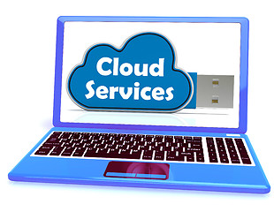 Image showing Cloud Services Memory Stick Laptop Shows Internet File Backup An