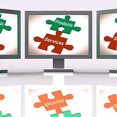 Image showing Products Services Puzzle Screen Means Company Goods And Service