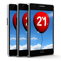 Image showing 21 Balloon Phone Shows Twenty-first Happy Birthday Celebration