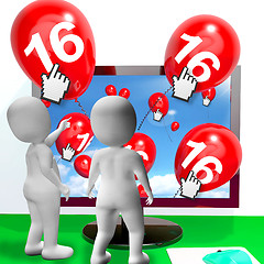 Image showing Number 16 Balloons from Monitor Show Internet Invitation or Cele