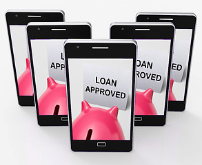 Image showing Loan Approved Piggy Bank Means Borrowing Authorised