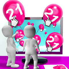 Image showing Number 21 Balloons from Monitor Show Internet Invitation or Cele