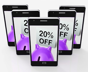 Image showing Twenty Percent Off Piggy Bank Means Discounted 20