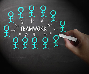 Image showing Teamwork Stick Figures Shows Working As A Team